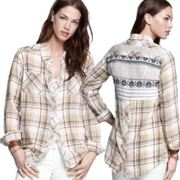 Free People We The Free Park Ranger Mixed Material Plaid Shirt - Picture 1 of 11